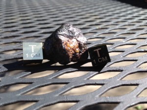 Baby Brenham showing a large Olivine crystal. I purchased this from a person in Dallas Texas without any documentation so I only assume this is a Baby Brenham.  In person you can see tons of mini Olivine crystals something my camera will not pick up.